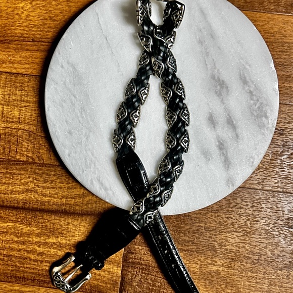 Brighton ~ Vintage ~ Women’s Small ~Black Leather Braided W/Silver Conchos Belt - Picture 12 of 16